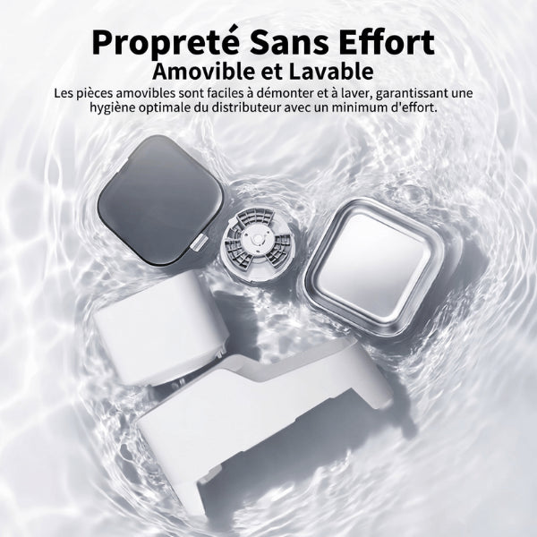 Distributeur croquettes démontable et lavable garantissant hygiène optimale quotidienne durable