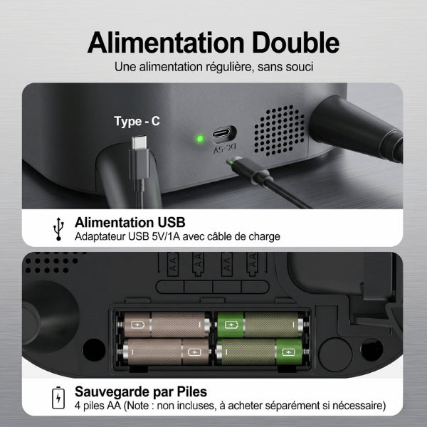 Distributeur croquettes sécurisé avec alimentation USB Type C et piles secours batterie