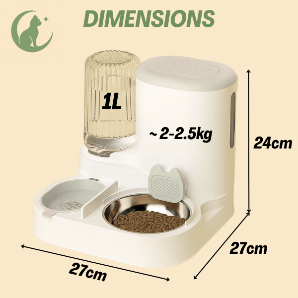 Distributeur croquettes eau chat 2en1 dimensions | LuxeBowl™ - Amour de Chat