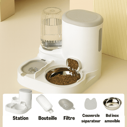 Distributeur croquettes eau chat automatique 2en1 bol inox amovible | LuxeBowl™ - Amour de Chat
