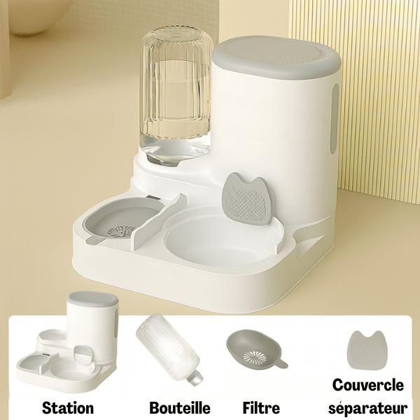 Distributeur croquettes eau chat automatique 2en1 simple | LuxeBowl™ - Amour de Chat
