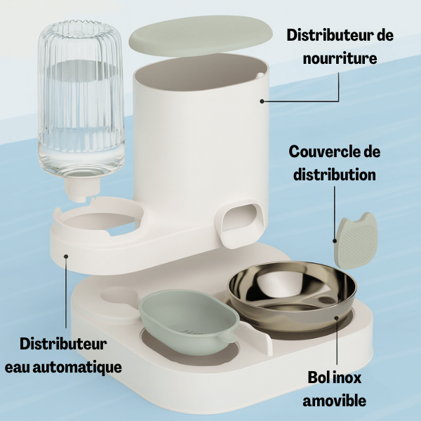 Distributeur croquettes eau chat complet 2en1 automatique simple | LuxeBowl™ - Amour de Chat