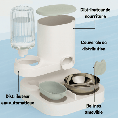 Distributeur croquettes eau chat complet 2en1 automatique simple | LuxeBowl™ - Amour de Chat