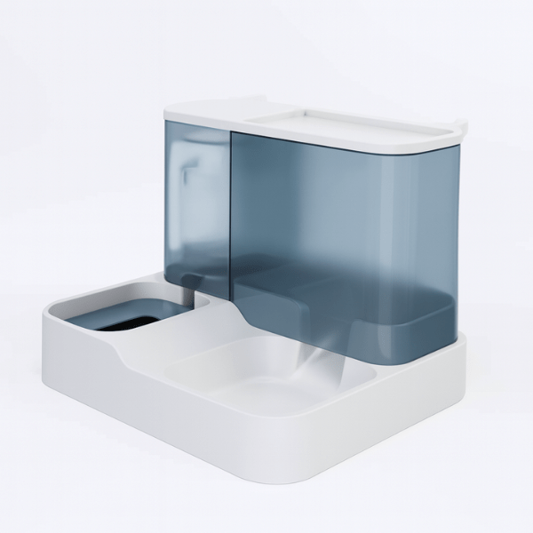 Distributeur croquettes pour chat 2en1 eau croquette compact bleu | PurrCroq™