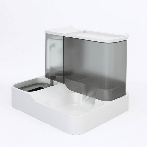 Distributeur croquettes pour chat 2en1 eau croquette compact gris | PurrCroq™