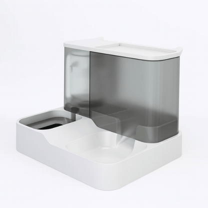Distributeur croquettes pour chat 2en1 eau croquette compact gris | PurrCroq™