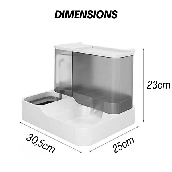 Distributeur croquettes pour chat 2en1 eau croquette dimensions | PurrCroq™