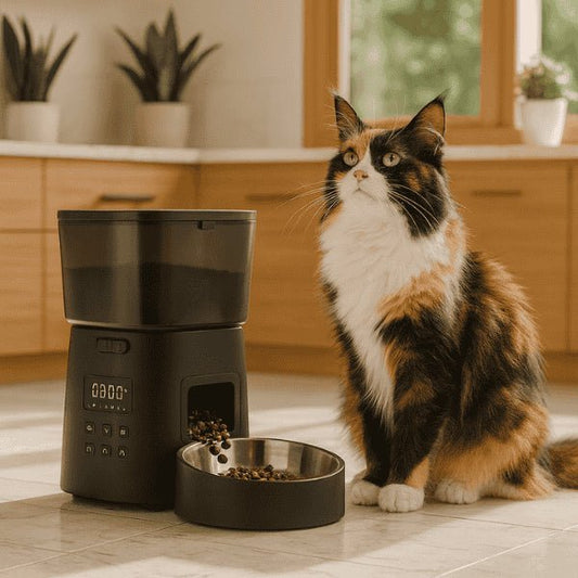 Distributeur croquettes pour chat automatique autonome avec maine coon cuisine MiniFeed™ - Amour de Chat