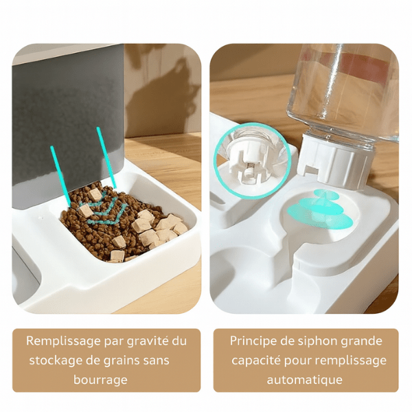 Distributeur croquettes pour chat 2en1 croquette eau gravité siphon | PurrCroq™