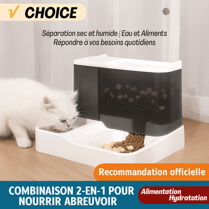 Distributeur croquettes pour chat double bol 2en1 aliment secs eau | PurrCroq™