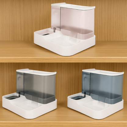 Distributeur croquettes pour chat et eau trois coloris choix gris rose bleu PurrCroq™