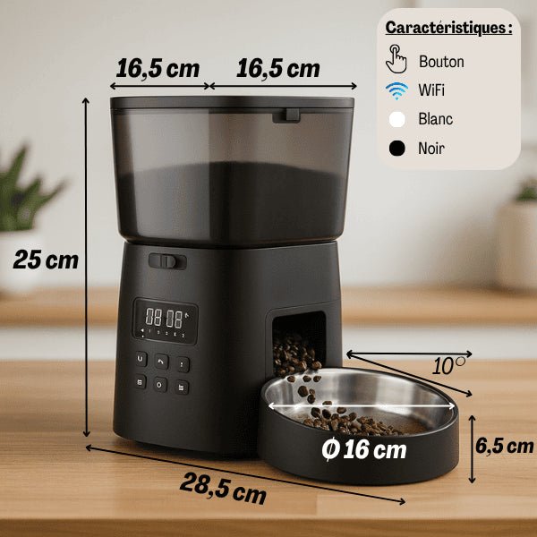 Distributeur croquettes pour chat programmable noir bouton wifi choix couleurs dimensions MiniFeed™