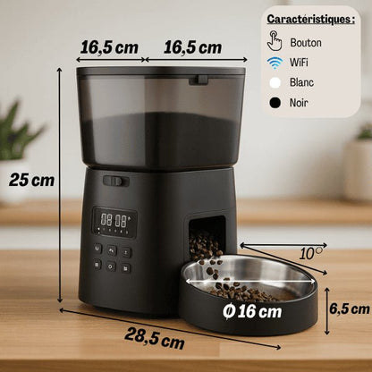 Distributeur croquettes pour chat programmable noir bouton wifi choix couleurs dimensions MiniFeed™