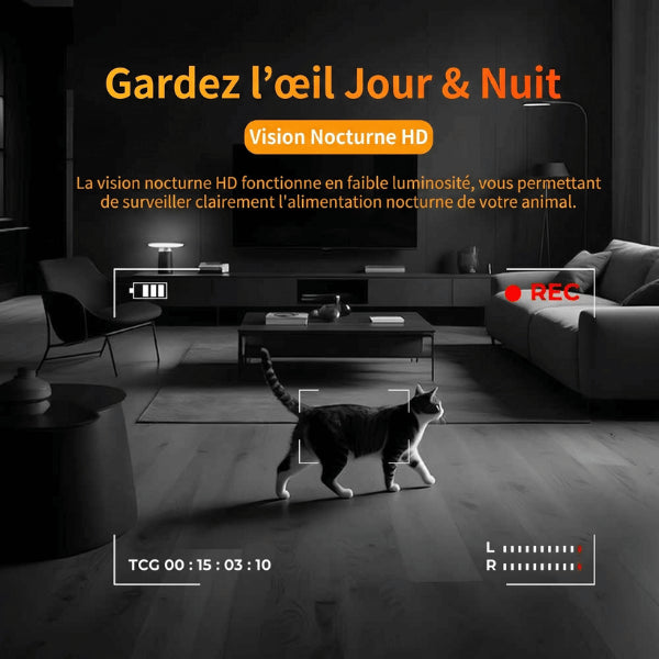 Distributeur croquettes avec vision nocturne HD surveillant votre animal même la nuit