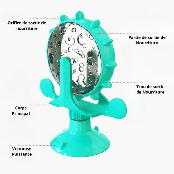 Distributeur de croquettes anti glouton anti stress bleu avec notice explication WhirlCatFeeder™