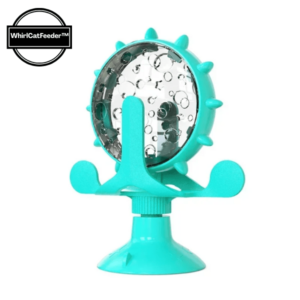 Distributeur de croquettes anti glouton bleu vue profil WhirlCatFeeder™