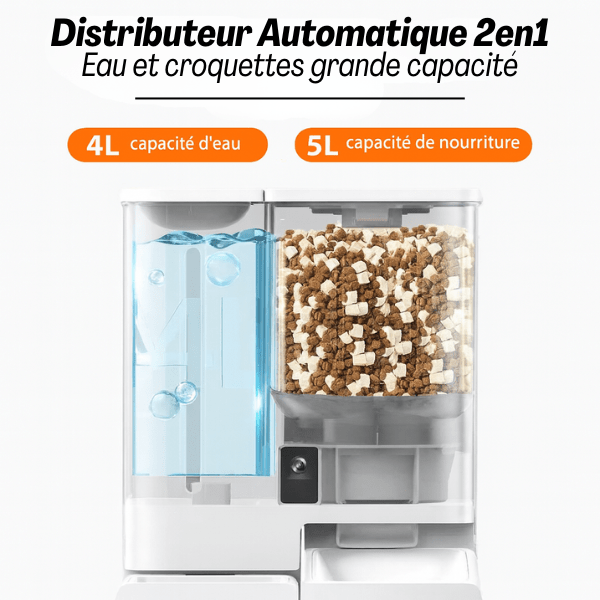 Distributeur de croquettes chat connecté 2en1 complet eau et croquette grande capacité - FullFeeder™