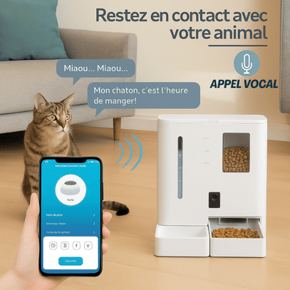 Distributeur de croquettes chat automatique connecté appel vocal | FullFeeder™