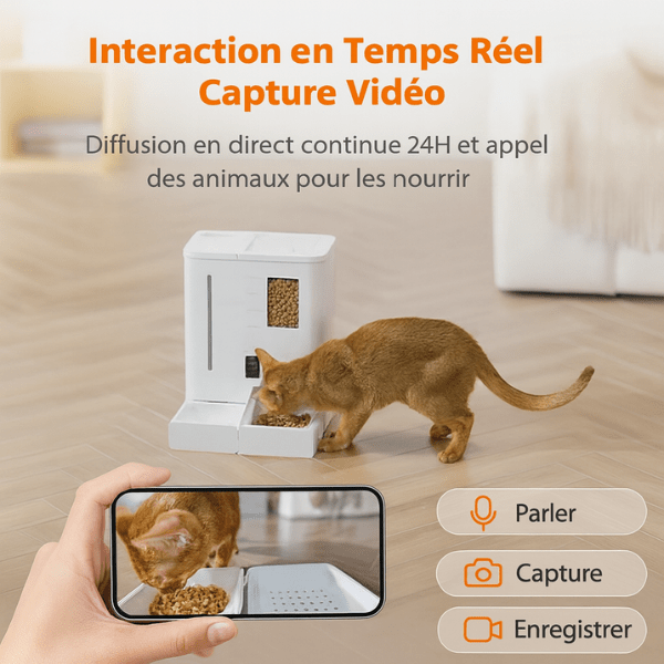 Distributeur de croquettes chat automatique interactif appel photo vidéo enregistrement surveillance - FullFeeder™
