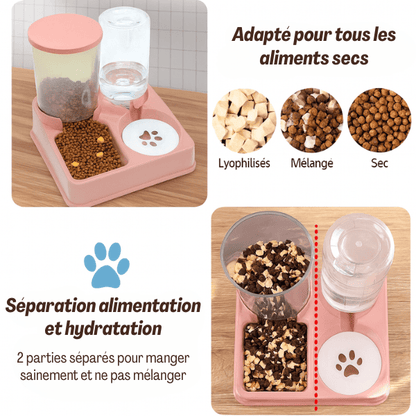 Distributeur de croquettes et eau chat adapté tout aliments secs | Station2en1™ - Amour de Chat