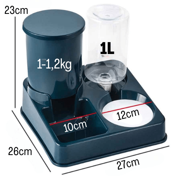Distributeur de croquettes et eau chat automatique dimensions | Station2en1™ - Amour de Chat