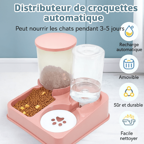Distributeur de croquettes et eau chat pratique automatique bénéfices | Station2en1™ - Amour de Chat