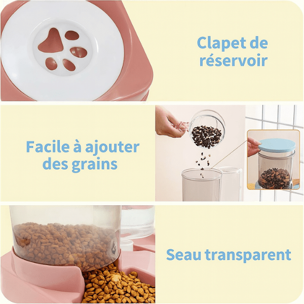 Distributeur de croquettes et eau chat très facile à utiliser | Station2en1™ - Amour de Chat
