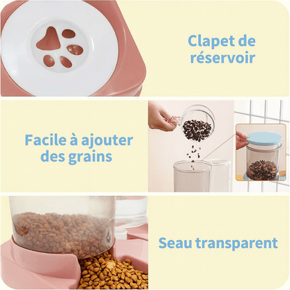 Distributeur de croquettes et eau chat très facile à utiliser | Station2en1™ - Amour de Chat