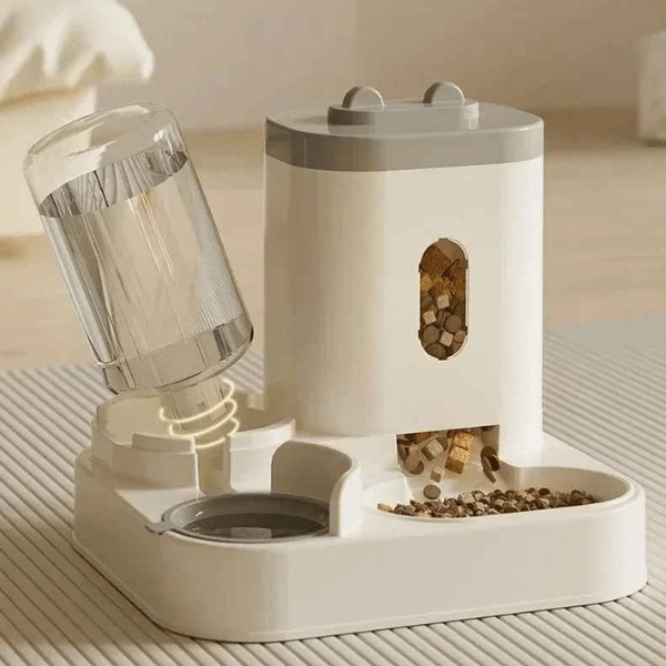Distributeur de croquettes pour chat 2en1 gravitaire eau aliment siphon automatique - AutoCroq™