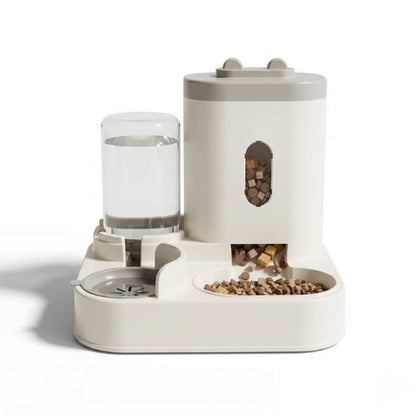 Distributeur de croquettes pour chat et eau autonome tout en un compact et gravitaire 2 kg et 1 L