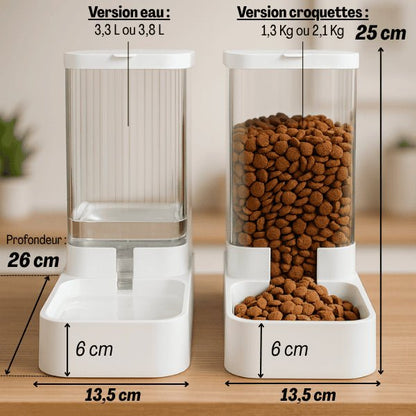 Distributeur de croquettes pour chat grande capacité et eau deux versions dimensions compactes Essentiel Félin™