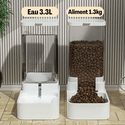 Distributeur de croquettes pour chat par 2 eau 3.3L et aliment 1.3kg | Essentiel Félin™