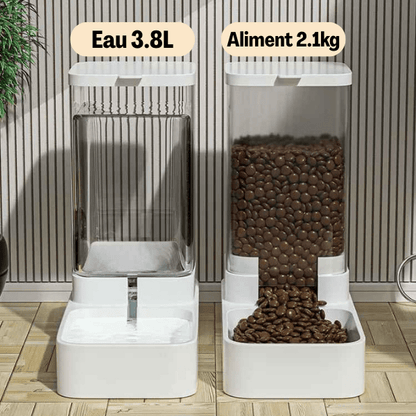 Distributeur de croquettes pour chat par 2 eau 3.8L et aliment 2.1kg | Essentiel Félin™