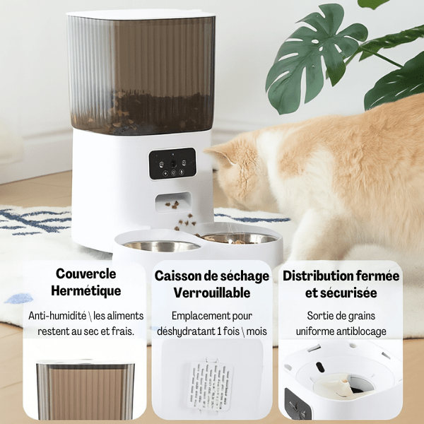 Distributeur de croquettes pour chat sécuritaire couvercle verrouillage hermétique étanche - AutoPilot Pro™