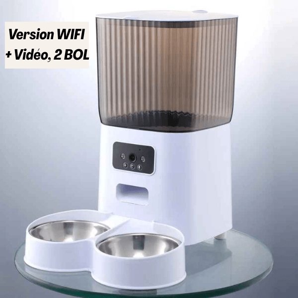 Distributeur de croquettes pour chat wifi vidéo 2 bol inox | AutoPilot Pro™ - Amour de Chat