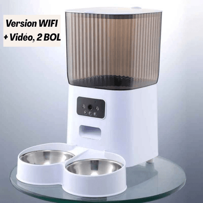 Distributeur de croquettes pour chat wifi vidéo 2 bol inox | AutoPilot Pro™ - Amour de Chat