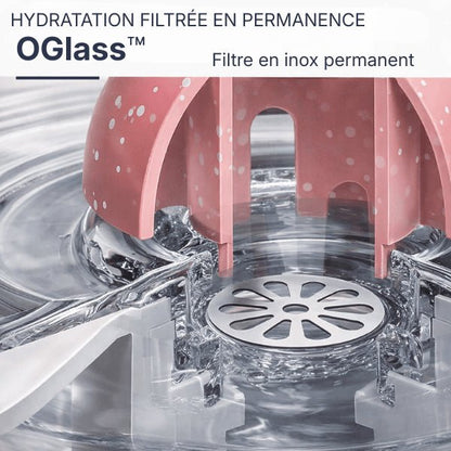 Distributeur eau chat à filtre permanent en inox vue intérieure des composants