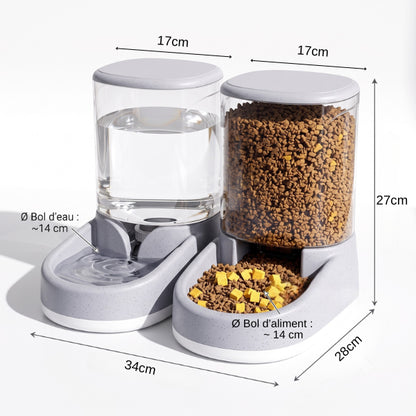 Distributeur eau croquette chat compact dimensions optimisées pour petits espaces