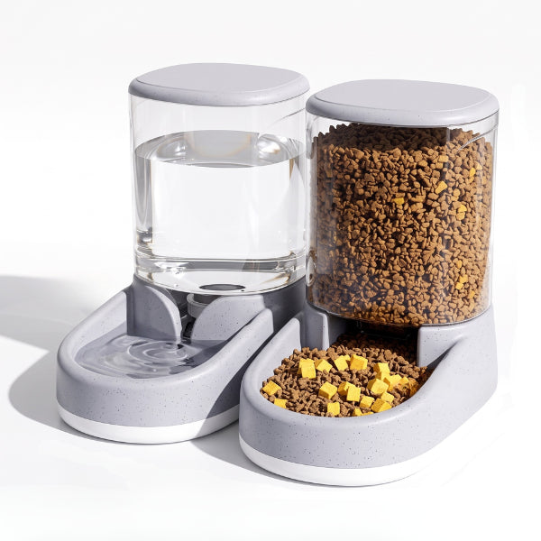 Distributeur eau croquette chat gravitaire gris distribution sans électricité