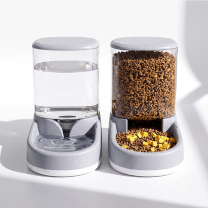 Distributeur eau croquette chat gris avec double réservoir gravitaire grande capacité indépendante
