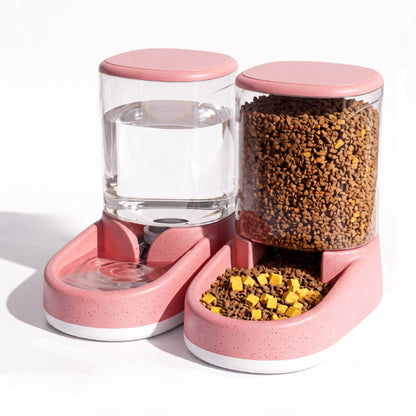 Distributeur eau croquette chat rose avec réservoirs indépendants grande capacité gravitaire