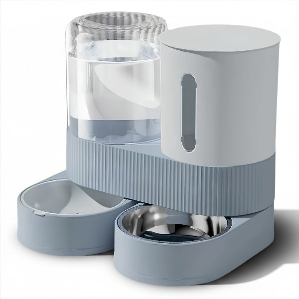 Distributeur eau et croquette chat bleu élégant avec double bol alimentation gravitaire permanente