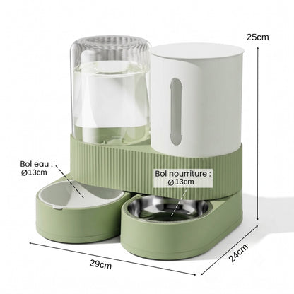 Distributeur eau et croquette chat compact dimensions idéales petits espaces et appartement