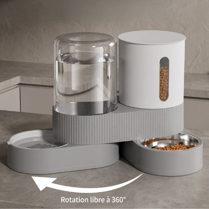 Distributeur eau et croquette chat modulable avec rotation 360° selon votre espace