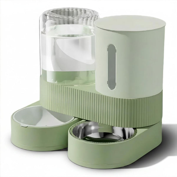 Distributeur eau et croquette chat vert design avec distribution gravitaire eau et nourriture