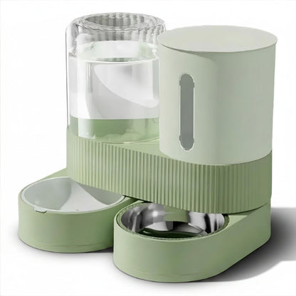 Distributeur eau et croquette chat vert design avec distribution gravitaire eau et nourriture
