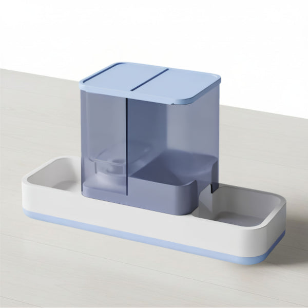 Distributeur eau et croquettes pour chat coloris bleu élégant avec alimentation gravitaire continue