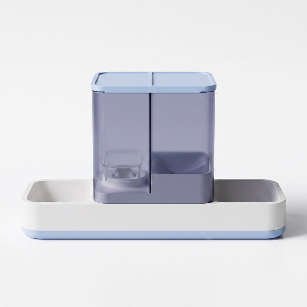 Distributeur eau et croquettes pour chat gravitaire avec double compartiment alimentation quotidienne