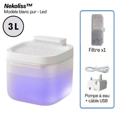 Distributeur eau pour chat automatique design jets filtre blanc lumineux LED grande capacité 3 L Nekoliss™