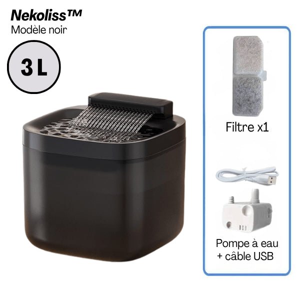 Distributeur eau pour chat design jets filtre automatique grande capacité 3 L noir Nekoliss™